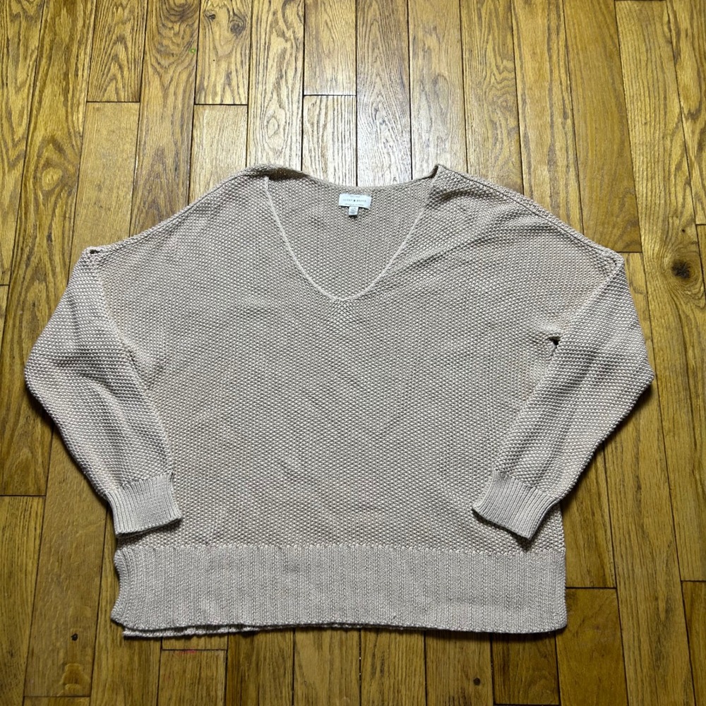 Lucky Brand Womens Beige Textured V-Neck Knit Pullover Sweater Size Large